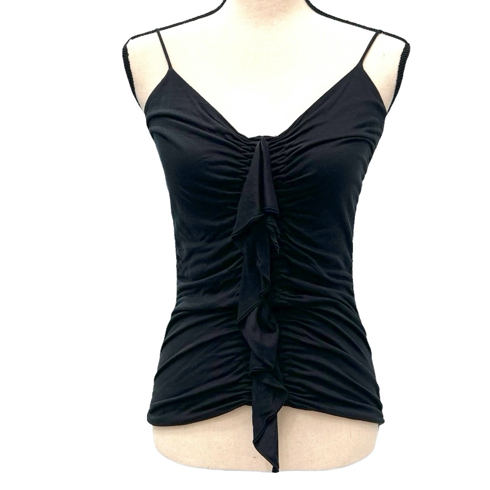 DKNY BLACK RUCHED TANK TOP WITH SCARF EFFECT FRONT